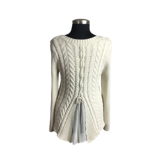 Cabi Cable Knit Lace Up Layered Cream Sweater Medium - Picture 4 of 7